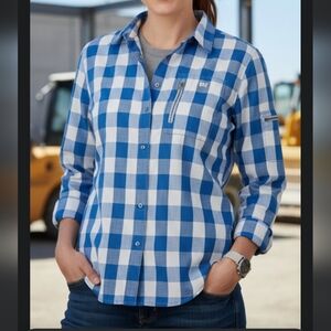[CATERPILLAR] MEGAN WORKWEAR Palace Blue Plaid Long Sleeve Button Top Women's XL
